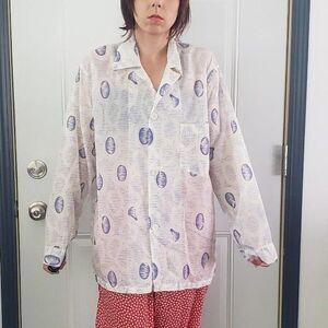 70s‎ White and Blue Nylon Pajama Top